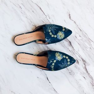 Who What Wear Floral Satin Flat Mules